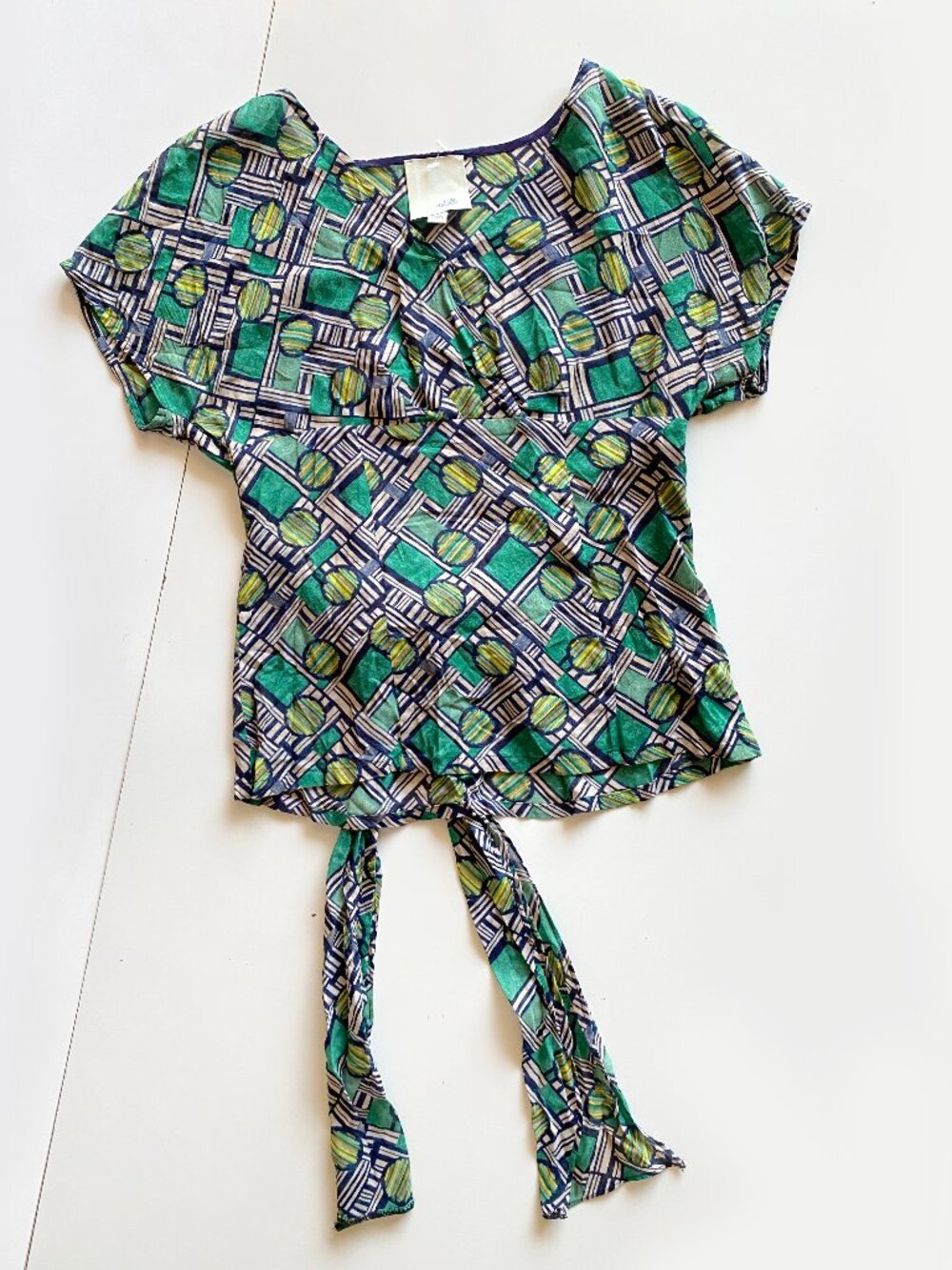 Anthropologie Odille Size 0 Framework Geometric Faux Wrap Top Green Boho